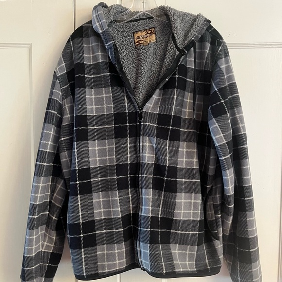 Raw Power Men’s Plaid Black Gray Sherpa Fleece Lined Zip up Hoodie, Size Large - Picture 7 of 10